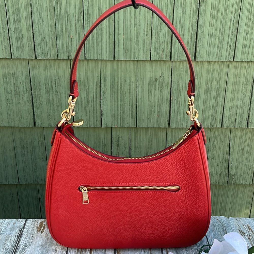 Coach Teri Hobo Shoulder Bag Pebble Leather Purse Red - Picture 4 of 10